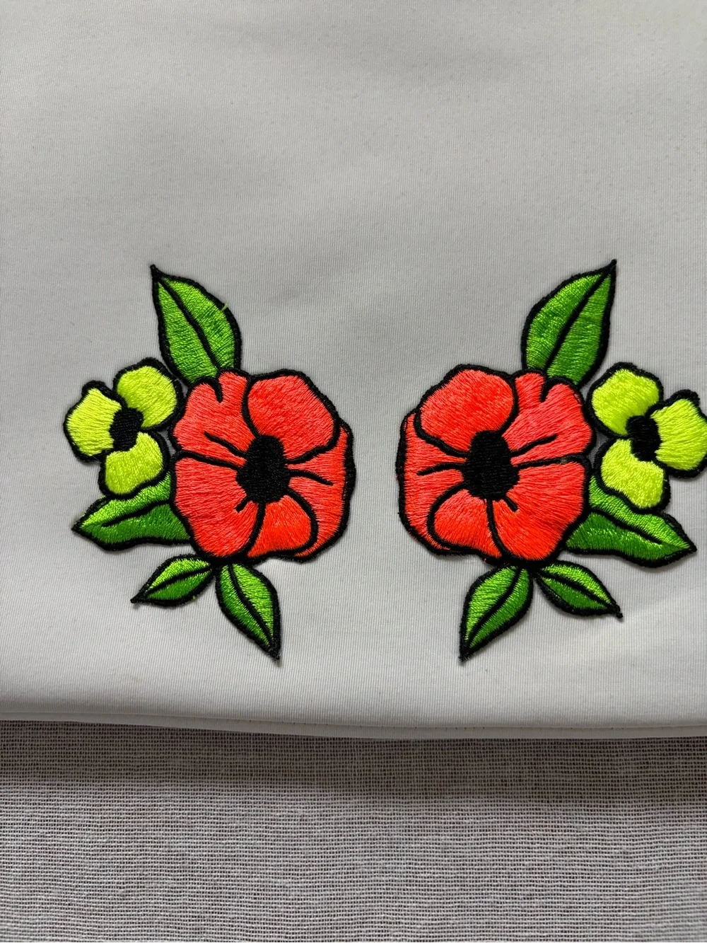 triangl swimwear White Drawstring Backpack Bag with Neon Floral 3D Embroidery